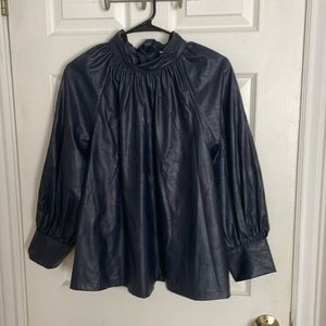 NWT Rachel Comey navy blue faux leather top size M